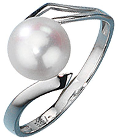 Jobo Damen-Ring aus 8 Karat 333 Weißgold mit großer Perle Größe 50