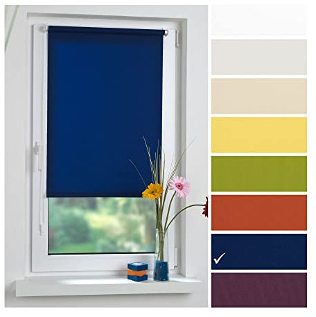 Liedeco® Rollo Klemmfix - 120 x 150 cm blau (Breite x Höhe) / lichtdurchlässig Blickdicht und stufenlos verstellbar/leichte Innen-Montage ohne Bohren mit Klemmträger / 123 montiert