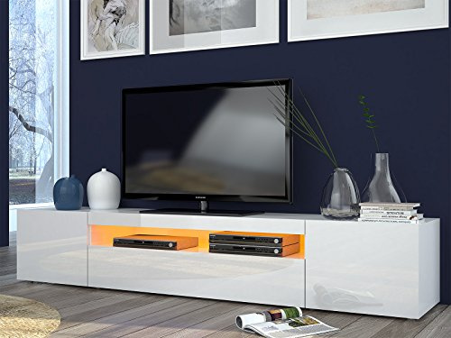 möbelando TV-Board >Daiquiri< in Weiß/Hochglanz - 200x36.2x40cm (BxHxT)