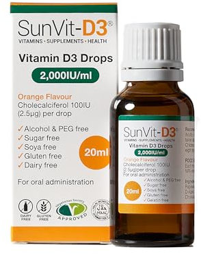 SunVit-D3 Vitamin D3 2000iu Drops - Cholecalciferol Baby Vitamin D Drops, Vitamin D for Kids | Support The Maintenance of Bone, Teeth, Muscle & Immune System | Vitamin D Kids (20ml Orange Flavor)