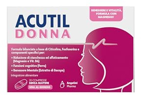 Acutil Donna, Integratore Alimentare per il Benessere delle Donne con Magnesio, Vitamina B6 e Ferro, Contribuisce alle Normali Funzioni Cognitive e a Ridurre la Stanchezza, 20 Compresse