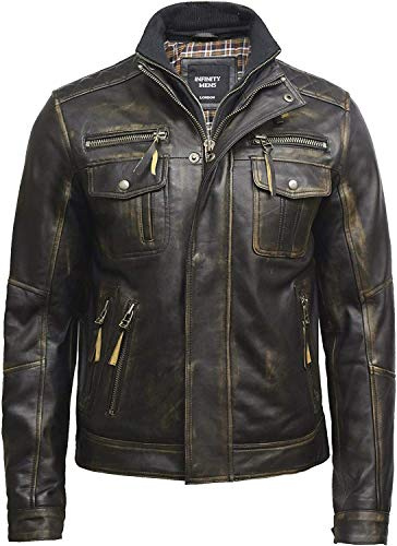 BRANDSLOCK Herren Echtleder Biker Jacke Crinkle Retro