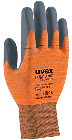 Uvex 60054–10 PHYNOMIC Schaumstoff Handschuhe grau/orange (10 Stück)