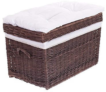 e-wicker24 Baule in Vimini Cassapanca Vintage Fatto a Mano Cesta Vimini con Coperchio Cesta Baule da Interno Cesta Porta Giochi Contenitore Vimini Cassapanca in Vimini (marrone scuro_bianco)