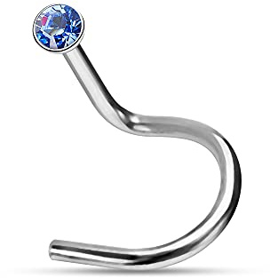 Monster Piercing Piercing de nariz de acero quirúrgico 316L con piedra de cristal redonda de color lavanda calibre 18, Cristal