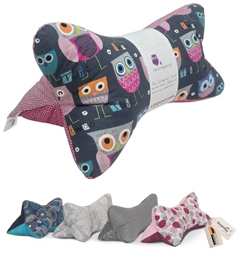 Leseknochen Tiere Nackenkissen Handmade in D, waschbar (Eule Pink)