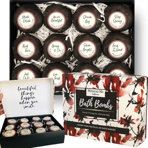Bath Bombs for Women Relaxing with Inspirational Messages, 12 Natural and Organic Bath Bombs with Essential Oils & Skin Moisturizing Shea Butter. Birthday Gift, Mothers Day Gift for Mom, Wife
