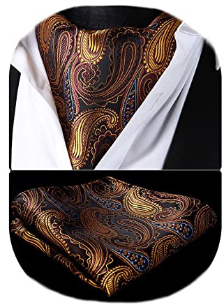 HISDERN Cravatta Uomo Ascot Floreale Paisley Cravatta E Fazzoletto Da Taschino Set Di Cravatte Fazzoletto Jacquard Per Matrimonio Festa Elegante,Castano,Taglia unica