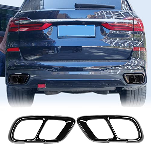 JYtoponline Stainless Steel Exhaust Muffler Tail Tip Pipe Trim Cap Cover Frame 2Pcs For B MW X5 G05 X7 2019 2020 Auto Accessories (Glossy Black)
