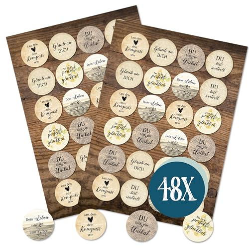 Spruchaufkleber, 48 Stück: Motivationssticker, Sticker mit Sprüchen, Aufkleber Sprüche Motivation, Geschenk, Zum Aufkleben, Erwachsene & Kinder, Spruch Affirmationen & Positive Gedanken, Klein, ⌀ 4 cm