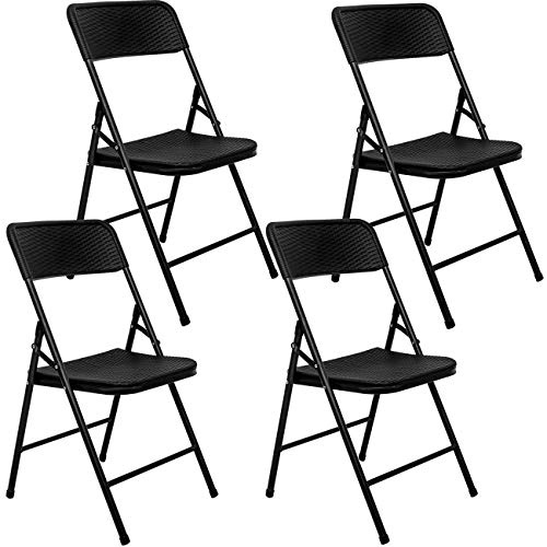 AMANKA 4er Set Klappstuhl Rattan Optik Schwarz - Gartenstuhl Klappbar - Faltbarer Balkonstuhl - Campingstuhl Wetterfest Stabil Faltbar Platzsparend - Kunststoff mit Stahlrahmen - Belastbar bis 150 kg