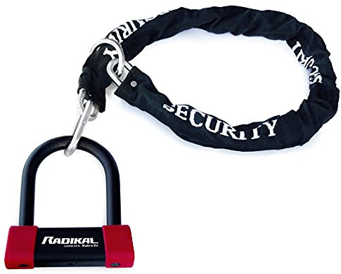 RADIKAL RK120R+RK10120L Antifurto Moto U Omologato SRA + Catena Moto Acciaio Cementato 120cm Più Lunga con Sistema a Laccio, Forchetta in Acciaio Indurito ø18mm, Massima Sicurezza Antifurto Moto