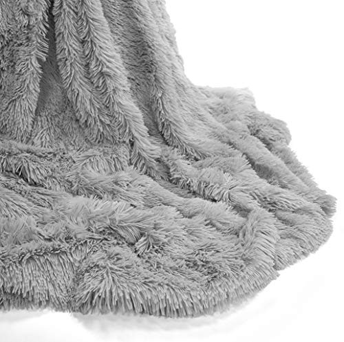 Teddy Fleece Luxury Hug and Snug Cuddles Fluffy Faux Fur Sherpa Reversible Throw Sofa Bed Super Soft Warm and Cosy Blanket Throw Silver 150cm x 200cm Approximate