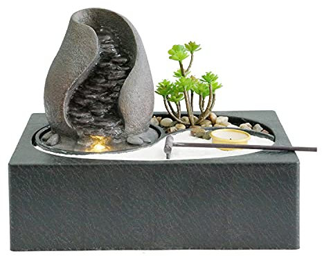 Dehner Zimmerbrunnen Landskap mit LED-Beleuchtung, 229 x 22 x 21 cm, Polyresin, dunkelgrau