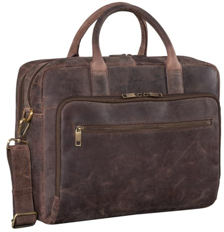 Benthill Aktentasche Leder Laptoptasche - Schultertasche für Herren und Damen Gross - Briefcase - Umhängetasche aus echtem Leder - Große Ledertasche für Laptop, Farbe:Dark Brown (H)