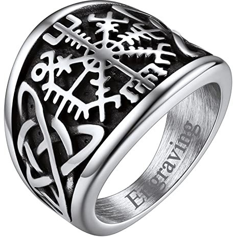 FaithHeart Herren Jungen Viking Kompass Fingerring mit Keltischer Knot Wikinger Siegelring mit Vegvisir Nordischer Style Fingerring mit Gravur für Freunden Ehemann