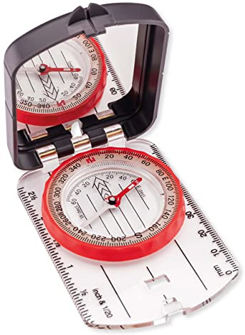 Herbertz Navigations- und Orientierungskompass, Spiegelkompass, 360 Grad Anzeige, transparente Bodenplatte, Deklinationsskala