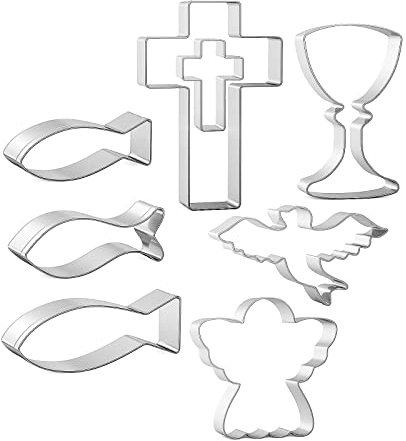 MIUTME Ausstechformen 8tlg Set, Keksausstecher Kreuz, Taube, Kelch, Engelsflügel, Fisch, Christen Taufedeko