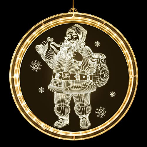 Weihnachten Dekorative Fenster Licht Warmweiß Hängende Weihnachtsbeleuchtung 3D Weihnachtsmann Hintergrund Weihnachtsdeko Lichter für Innen Weihnachtsfeier Party Terrasse Christmas Decoration