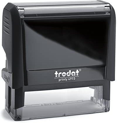 Trodat Printy 4915 – max. 10zeiliger Stempel mit Wunschtext personalisieren, hier gleich online gestalten Gehäusefarbe Schwarz– Firmenstempel, Adresstempel, mit Wunschtext - 69X24 mm – 7 Zeilen