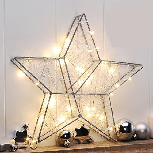 Spetebo LED Metall Stern Silber 30 cm 40 LED mit Timer Batteriebetrieben | Moderne LED Weihnachtsdeko mit elegantem Metall Design für festliche Lichtakzente im Innenbereich