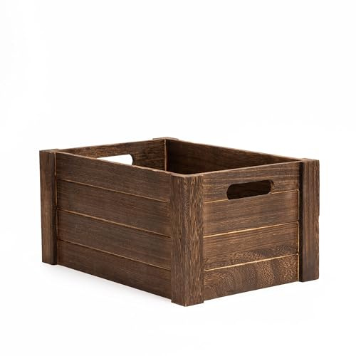Brown Wooden Crates with Cutout Handles Storage Box Wooden Tray (Large)