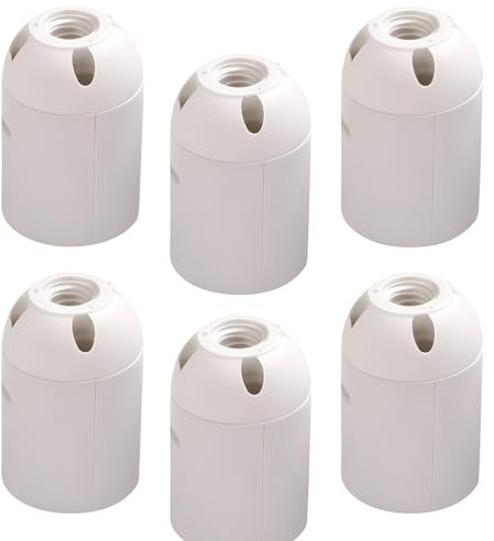 6x E27 Lamp Holders,White Plastic Screw Bulb Sockets,Standard Light Fitting for DIY Lighting, Pendant, Ceiling or Wall Lamps,ES Edison Screw Cap Socket Set