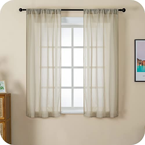 GIRASOLE HOME® Coppia Tende Filtranti Fantasia a Righe Verticali Tenda per Finestra ed Interni 2 Pannelli con Tasca e Passanti Nascosti (Tortora, 70x145cm)