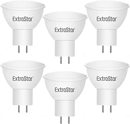 EXTRASTAR Bombilla LED MR16 6W, Luz Blanca Fría 3000K, 540Lúmenes 120 ° Spotlight, Focos Sin Parpadeo AC/DC 12V, No Regulable, 6 PCS