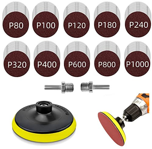 5 inch Sanding Discs Hook and Loop with 100PCS 5 inch Sanding Discs Sandpaper, Angle Grinder Attachments with [2PCS] 5/8-11 Threads 80 100 120 180 240 320 400 600 800 1000 Grits Sandpaper