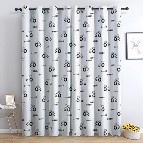 SZLYZM Traktor Vorhänge Verdunklung svorhänge mit Muster Jungen-Cartoon, Vorhang Blickdicht mit Ösen Gardinen Wohnzimmer Schlafzimmer Kinderzimmer Dekoration 2er Set - 175 x 140 (H X B)