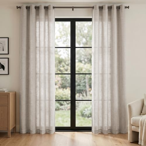 Melodieux Gardinen 245x140cm mit Ösen - Beige Leinen Optik Halbfrei Vorhänge, Gardinen Thermovorhang Kälteschutz Fenster Wohnzimmer Modern Schlafzimmer Balkontür, 2er Set