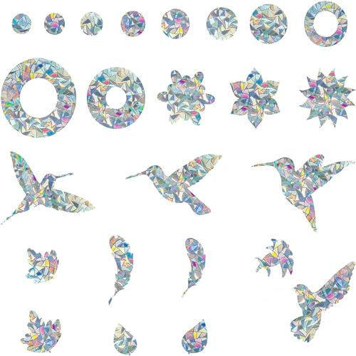 24 Stück Suncatcher Sticker Vogel Anti Kollisions Fenster Aufkleber Fenster-Abziehbilder für Vogelschlag Fensterbilder Selbstklebend Vogelschutz für Glasscheiben Unsichtbar