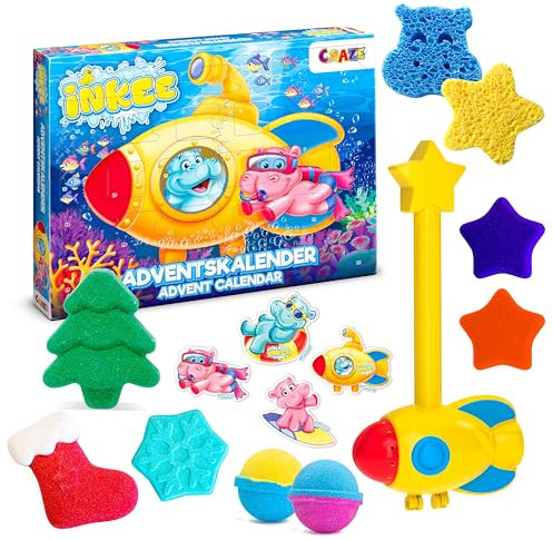 INKEE Badespaß Adventskalender Kinder - Badespielzeug Adventskalender mit Badebomben, Badesalz & Zubehör