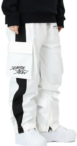 HOUZONIY Damen Skihose, Herren Wasserdicht Winddichte Softshellhose, Weite Passform Snowboardhose Geeignet für Outdoor-Sportarten(Weiß M)