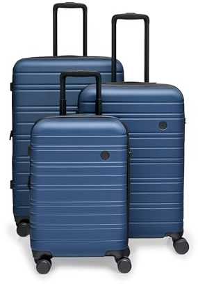 Nere - Stori - ABS Hard-Shell Suitcase Collection - 8-Spinner Wheels - Self-Repairing Zip - Built-in TSA Combination Lock - Expanding Luggage (Deep Navy, Set)