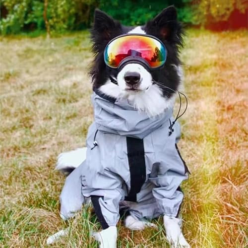 SARUEL Hunderegenmantel Taktische Reflektierende Ladung Hundekleidung Mittelgroßer Großer Hund Wasserdichter Mantel Outdoor-Regenmantel Heimtierbedarf,Silber,M