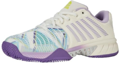 K-Swiss Women's Express Light 3 Padel Shoe, Snow White/Purple Heart/Evening Primrose, 7.5 M