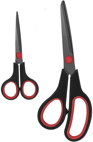 Lizzy 2 Piece Comfort Grip Handle Scissors | Professional Stainless Steel Sturdy for School Home Office Art Craft Sewing Tailor Stationery Craft Paper Fabric Household All-Purpose Sharp Shears