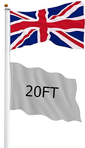 20FT Heavy Duty Commercial Flagpole Kit - Extra Thick Aluminium Sectional Flag Pole with 2 Flags, 2 Ropes & Gold Ball Topper - for Residential Garden and Business Use