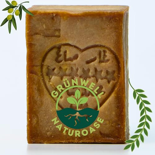Grünwell Naturoase Aleppo Seife Original 190g mit 20% Lorbeeröl 80% Olivenöl | Olivenölseife Natürliche Pflege für Gesicht und Körper | Haarseife olivenöl seife | aleppo soap,DERMATEST:Exzellent