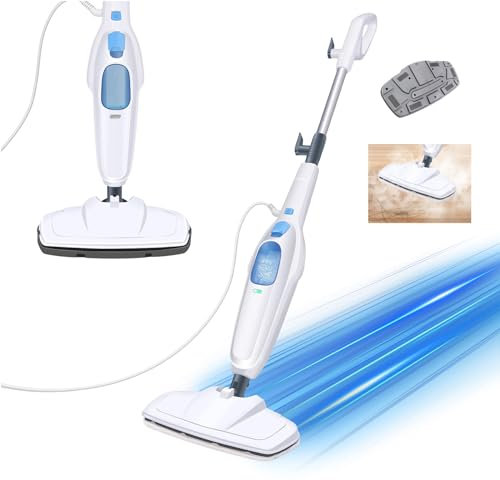 Vadrouille à vapeur, 2 en 1 nettoyeur à vapeur à double usage sec et humide pour bois franc/carrelage/tapis de sol stratifié avec 2 tampons de vadrouille lavables et réservoir d'eau de 400 ml