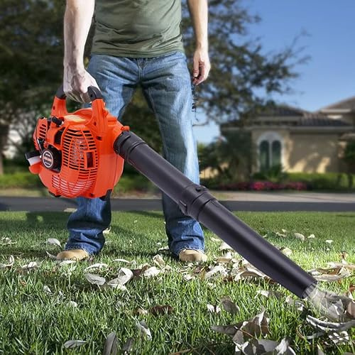 25.4CC Two Stroke Petrol Leaf Blower, Handheld Petrol Leaf Blower, 750W Leaf Sweeper, Petrol Lawn Sweeper, Portable Heavy Duty Lawn Cleaner for Snow Blowing Garage Yard and Sidewalk, 7000rpm.