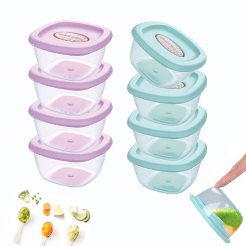 Babybrei Aufbewahrungsbehälter mit Deckel luftdicht, 8-Pack 4 oz Babybrei Einfrieren Behälter,Lecksicher Babynahrung Behälter,Mikrowellen- und spülmaschinenfest Babynahrung aufbewahrung