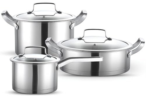 WXFKLDJ Set di Pentole E Padelle in Acciaio Inox Pentola per Zuppiera da 3 Pezzi Pentola per Il Latte Funziona con Piani Cottura A Induzione Elettrici E A Gas Lavastoviglie Antiaderente