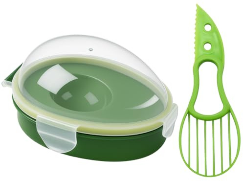 monTTese Pack 2 en 1 Aguacate cortador y recipiente conservador, cuchillo para hueso de fruta y Envase para Guardar aguacate en nevera con tapa hermética