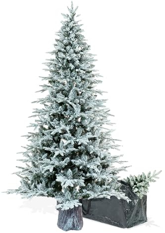 BOP Albero di Natale Innevato NewArtemide 180 cm, con Base Tronco Incorporata, Fogliame in PE Real Touch e PVC, Borsa Omaggio, Apertura ad Ombrello