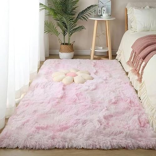 Homesally Tapis Chambre Shaggy Tapis pour Salon Tapis Moelleux, Tapis Lavable en Machine, Antidérapant Tapis Chambre Adulte, pour Couloir, Descente de Lit,Light Pink,50×160cm