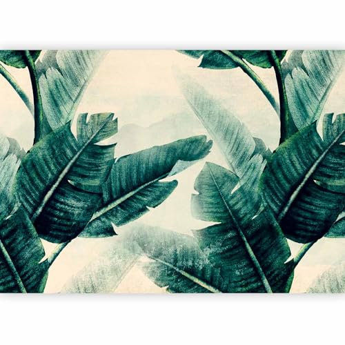 murando - Papier Peint Panoramique Intissé Nature 350x256 cm - Revêtement Mural pour Chambre Salon - Moderne Décoration Murale - Vert gris blanc - Nature plantes feuilles tropical b-C-0952-a-d