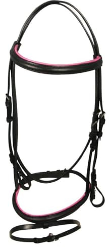 Leather Bridle English Headstall Reins Cowhide Genuine Horse Crossover Crossunder Raised Fancy Stitched Laced All Purpose Jumping Dressage Rubber Crystal Padded Adjustable Browband Full-Cob,M26 (Cob)